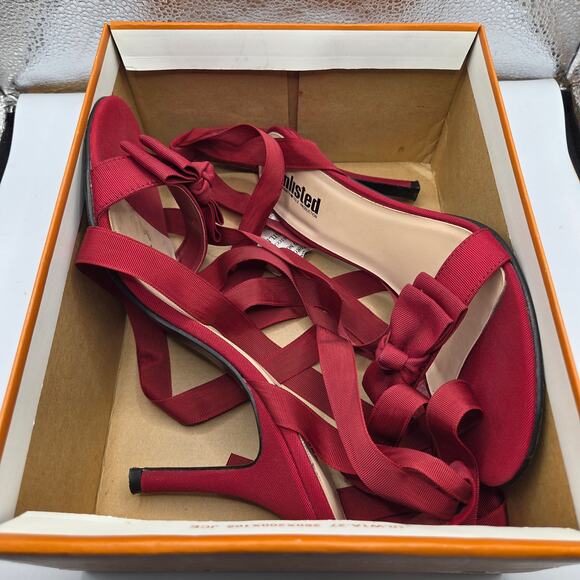 Kenneth Cole Unlisted Women's Red Bow Tie-Up Chunky Heels Sandals - W Size 9 - Picture 3 of 7